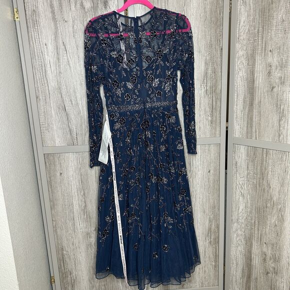 Mac Duggal Dress Size 4 Midi Beaded Style 10799 Illusion A Line Navy NWT - Picture 11 of 14